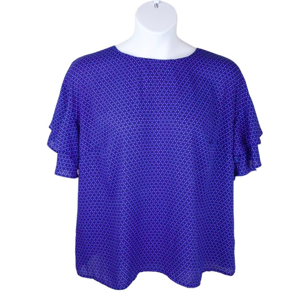 Liz Claiborne Woman Blue Polka Dot Flutter Sleeve Blouse | 0X